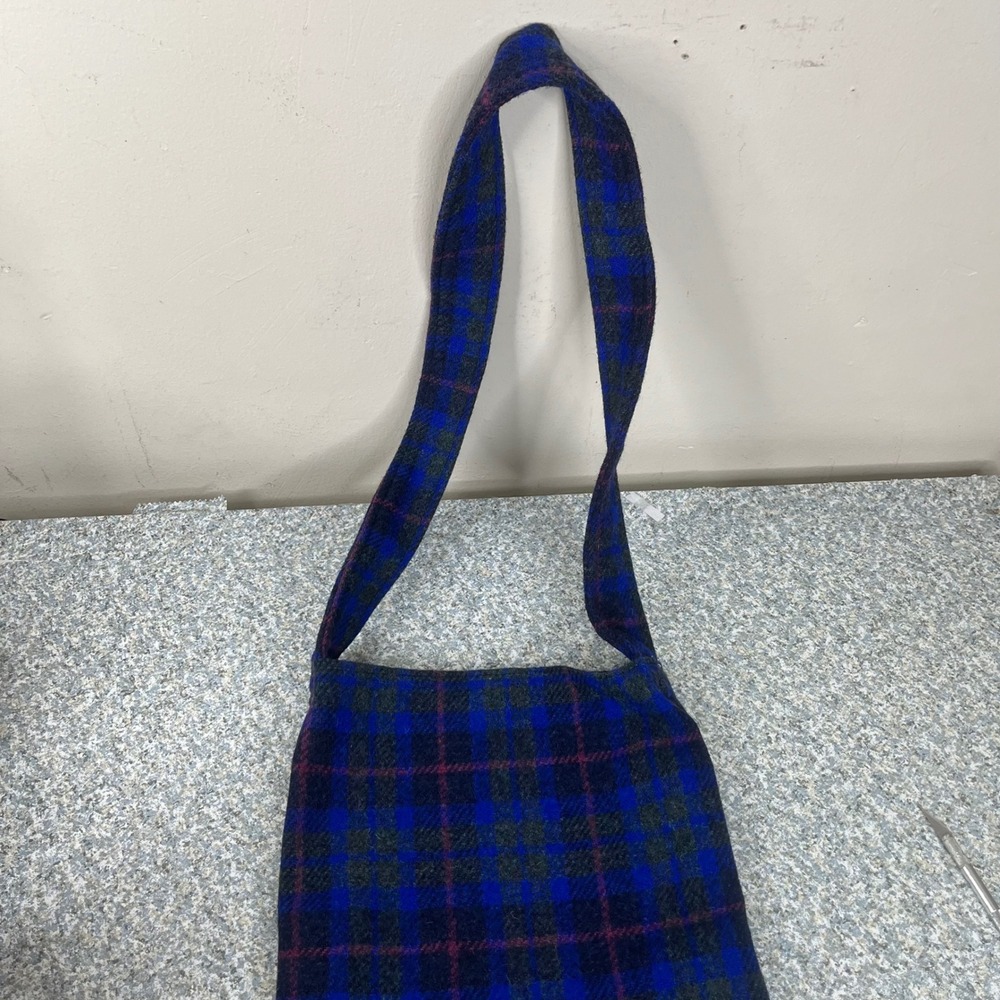Harris Tweed Shoulder Bag Blue Plaid Wool Owl Lining Crossbody Magnetic Closure - Picture 9 of 11